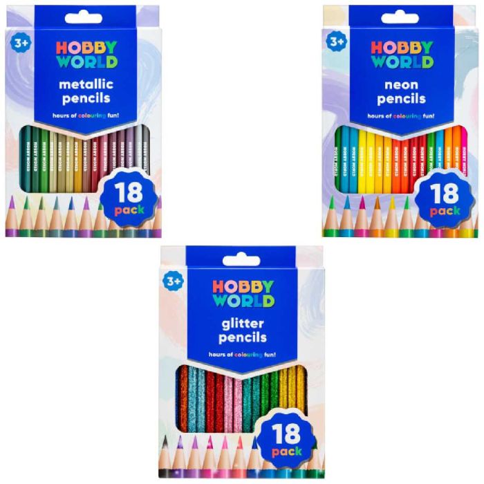 Hobby World Pencils 18pc Assorted Metallic, Neon, Glitter
